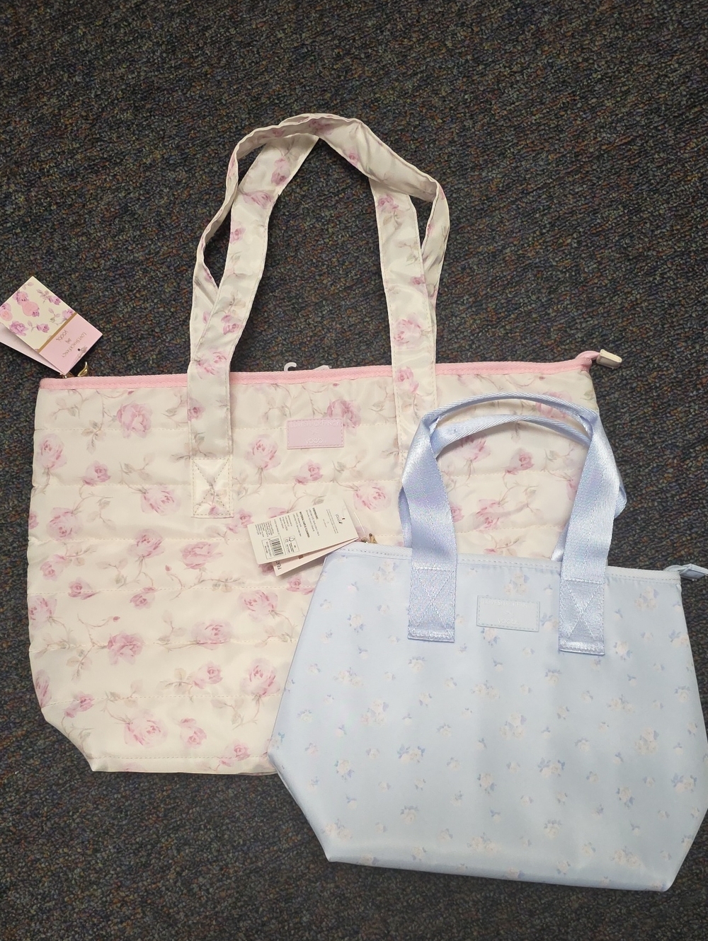 Set Of 2 Blue/Pink LoveShackFancy Tote/Lunch Bags
